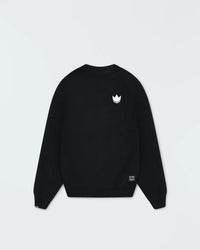 Kingz Kore V2 Crewneck - Flat Lay Front - White Crown Logo and Hem Label - Black - BJJ Streetwear Crewneck