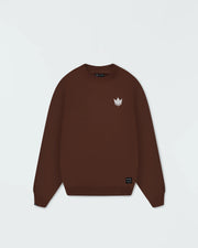 Kingz Kore V2 Crewneck - Flat Lay Front - White Crown Logo and Hem Label - Brown - BJJ Streetwear Crewneck