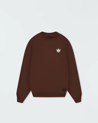 Kingz Kore V2 Crewneck - Flat Lay Front - White Crown Logo and Hem Label - Brown - BJJ Streetwear Crewneck