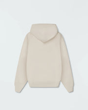 Beige BJJ pullover hoodie flat lay back product shot showing clean rear panel and drawstring hood shape