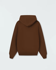 Chestnut brown BJJ pullover hoodie flat lay back product shot showing clean rear panel and hood shape