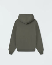 Dark forest green BJJ pullover hoodie flat lay back product shot showing clean rear panel and hood shape