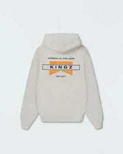 Grey BJJ zip up hoodie flat lay back product shot showing Premium Jiu Jitsu Gear Kingz flag graphic