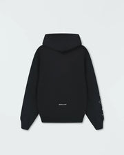 Black BJJ pullover hoodie flat lay back product shot showing Gentle Art rear print and hood silhouette