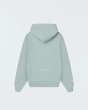 Sea foam green BJJ pullover hoodie flat lay back product shot showing Gentle Art print and hood shape