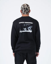 Kingz Solo Crewneck - Rear Full View - Kingz Kimonos Photo Back Graphic - Black - BJJ Streetwear Crewneck