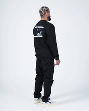 Kingz Solo Crewneck - Rear Side View - Back Graphic and Full Body Drape - Black - BJJ Streetwear Crewneck