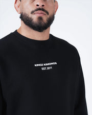 Kingz Solo Crewneck - Chest Print Close Up - Kingz Kimonos Est 2011 Lettering - Black - BJJ Streetwear Crewneck
