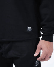 Kingz Solo Crewneck - Hem Label Detail - Kingz Woven Tag and Ribbed Hem - Black - BJJ Streetwear Crewneck