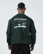 Kingz Solo Crewneck - Rear Full View - Kingz Kimonos Photo Back Graphic - Dark Forest Green - BJJ Streetwear Crewneck