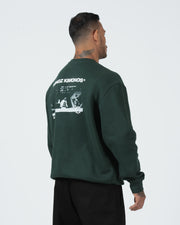 Kingz Solo Crewneck - Rear Angle View - Back Graphic and Relaxed Sleeve - Dark Forest Green - BJJ Streetwear Crewneck