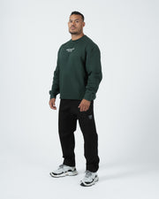 Kingz Solo Crewneck - Full Body Front View - Chest Print and Relaxed Fit - Dark Forest Green - BJJ Streetwear Crewneck