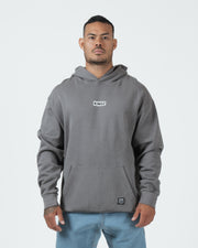 Kingz Box Hoodie - Front View - Model Wearing Kingz Box Chest Logo - Grey - Men's BJJ Lifestyle Hoodie