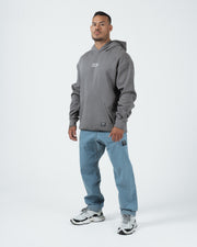 Kingz Box Hoodie - Worn View - Full Body Model Styled Outfit Look - Grey - Men's BJJ Streetwear Hoodie