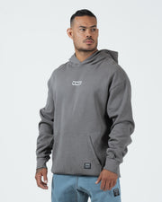 Kingz Box Hoodie - Side View - Model Angled Fit with Chest Logo - Grey - Men's BJJ Training Hoodie