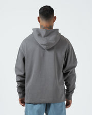 Kingz Box Hoodie - Back View - Model Wearing Plain Back and Hood - Grey - Men's BJJ Streetwear Hoodie