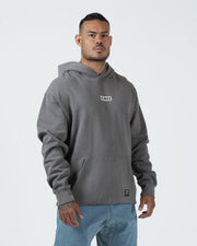 Kingz Box Hoodie - Worn View - Relaxed Fit with Kangaroo Pocket - Grey - Men's BJJ Casual Hoodie