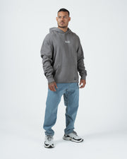 Kingz Box Hoodie - Lifestyle Shot - Full Length Front Streetwear Style - Grey - Men's BJJ Lifestyle Hoodie