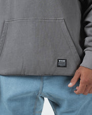 Kingz Box Hoodie - Pocket Detail - Kangaroo Pocket with Woven Hem Label - Grey - Men's BJJ Hoodie