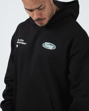 Kingz JJ Dept Hoodie - Chest Print Close Up - Jiu Jitsu Department and Kingz Oval - Black - BJJ Streetwear Hoodie