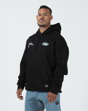 Kingz JJ Dept Hoodie - Front Angle View - Chest Logo and Kangaroo Pocket - Black - BJJ Streetwear Hoodie