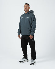 Kingz JJ Dept Hoodie - Front Chest View - Kingz Oval and Department Text - Charcoal Blue - BJJ Streetwear Hoodie