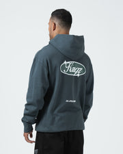 Kingz JJ Dept Hoodie - Front Hood View - Oversized Fit and Chest Oval Logo - Charcoal Blue - BJJ Streetwear Hoodie