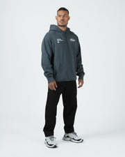 Kingz JJ Dept Hoodie - Full Body Front View - Complete Streetwear Outfit Look - Charcoal Blue - BJJ Streetwear Hoodie