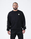 Kingz No Days Off Crewneck - Front View - Crown Chest Logo and Sleeve Print - Black - BJJ Streetwear Crewneck