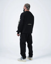 Kingz No Days Off Crewneck - Rear Worn View - Back Text Print and Sleeve Graphic - Black - BJJ Streetwear Crewneck