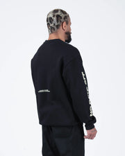 Kingz No Days Off Crewneck - Rear Angle View - Sleeve Print and Back Detail - Black - BJJ Streetwear Crewneck