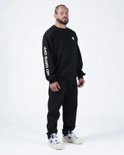 Kingz No Days Off Crewneck - Front Standing View - Crown Logo and Full Sleeve Print - Black - BJJ Streetwear Crewneck