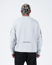 Kingz No Days Off Crewneck - Back Full Body View - Back Slogan and Sleeve Prints - Light Grey - BJJ Streetwear Crewneck