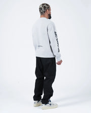 Kingz No Days Off Crewneck - Rear Side View - No Days Off Sleeve Print and Hem - Light Grey - BJJ Streetwear Crewneck