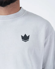 Kingz No Days Off Crewneck - Chest Logo Close Up - Embroidered Crown and Collar - Light Grey - BJJ Streetwear Crewneck