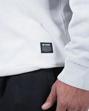 Kingz No Days Off Crewneck - Hem Label Detail - Kingz Woven Tag and Ribbed Hem - Light Grey - BJJ Streetwear Crewneck