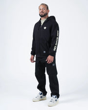 Kingz No Days Off Zip Up Hoodie - Full Body Side View - Sleeve Print and Matching Set - Black - BJJ Streetwear Hoodie