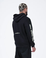 Kingz No Days Off Zip Up Hoodie - Rear Side Profile - No Days Off Sleeve Graphic - Black - BJJ Streetwear Hoodie