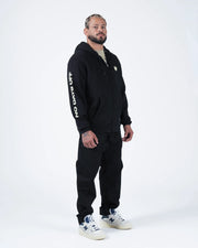 Kingz No Days Off Zip Up Hoodie - Full Body Front Standing - Chest Logo and Sleeve Print - Black - BJJ Streetwear Hoodie