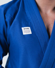 Kingz Kore V2 BJJ Gi Blue - Close Up Chest Lapel Detail Kingz Woven Label Patch Pearl Weave Texture