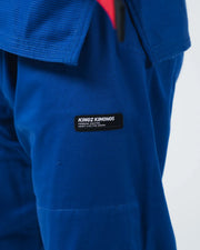 Kingz Kore V2 BJJ Gi Blue - Close Up Pants Hip Label Detail Kingz Kimonos Premium Crafted Woven Patch