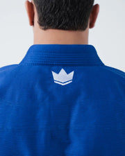 Kingz Kore V2 BJJ Gi Blue - Close Up Back Collar Detail Embroidered White Crown Logo Blue Jacket