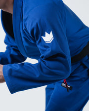 Kingz Kore V2 BJJ Gi Blue - Close Up Sleeve Embroidered White Crown Logo Patch Jacket Detail