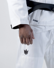 Kingz Kore V2 BJJ Gi White - Pants Detail Embroidered Crown Logo Close Up