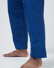 Kingz Balistico 4.0 BJJ Gi Blue pants closeup showing ripstop lower leg hem and crown ankle patch