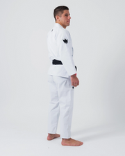 Kingz Balistico 4.0 BJJ Gi White - Upper Body Side View Crown Shield Shoulder Patch Detail