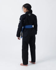 Kingz Nano 3.0 Women's BJJ Gi Black - Full Body Back View Female Athlete Blue Belt Dual Crown Logo Women's Slim Fit