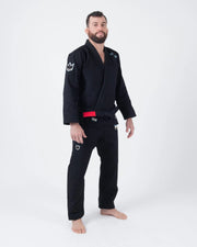 Kingz Nano 3.0 BJJ Gi Black - 3/4 Angle View Athlete Wearing Complete Black Gi Set
