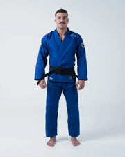 Kingz Nano 3.0 BJJ Gi Blue full body front view showing complete lightweight gi set and black belt