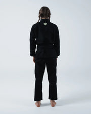 Kingz The ONE V2 Women's Jiu Jitsu Gi Black - Back View Female Athlete Black Gi Crown Badge Nape Tailored Fit Durable Fabric BJJ Gi Training [color:Black]